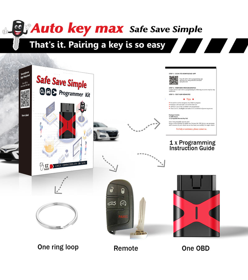 Simple Programmable Keyfob, DIY Programmer OBD Kit Compatible with 2014 2015 2016 2017 Jeep Grand Cherokee Smart Keyless Entry Remote Star M3N40821302 SKU: KPRO+D5RE-1