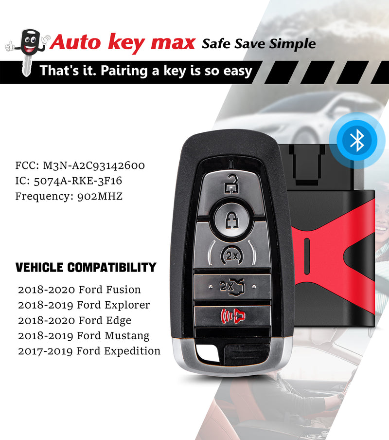 Car Key Fob Programmer Kit, Compatible with Ford F-150 F-250 F-350 Mustang Edge Fusion Explorer Expedition 2018 2019, Smart Remote Key M3N-A2C93142600 SKU: KPRO=F5RC-F5RD-1