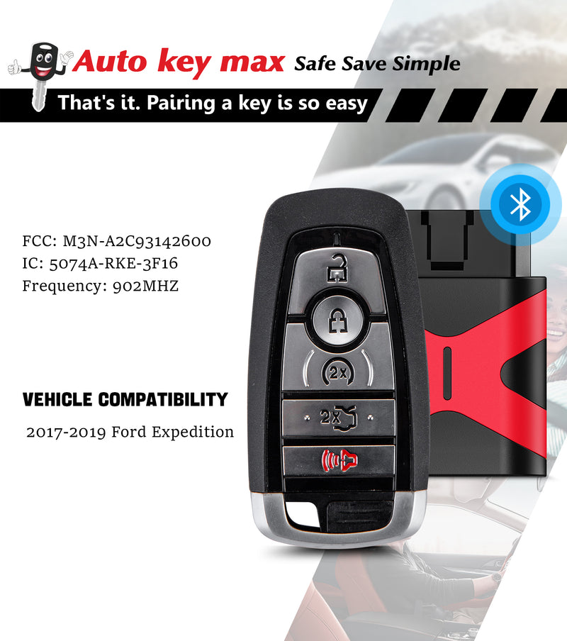 Car Key Fob Programmer Kit, Compatible with Ford F-150 F-250 F-350 Mustang Edge Fusion Explorer Expedition 2018 2019, Smart Remote Key M3N-A2C93142600 SKU: KPRO=F5RC-F5RD-1