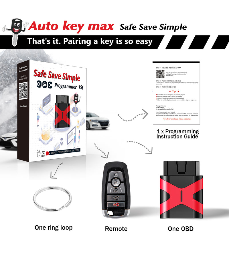 Car Key Fob Programmer Kit, Compatible with Ford F-150 F-250 F-350 Mustang Edge Fusion Explorer Expedition 2018 2019, Smart Remote Key M3N-A2C93142600 SKU: KPRO=F5RC-F5RD-1