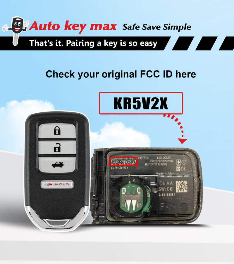 Simple Key Programmable Keyfob, Car Key Fob OBD Programmer Kit Replacement for 2016 - 2019 Honda Civic Remote Key KR5V2X SKU:  KPRO+H4RCH5RA-1