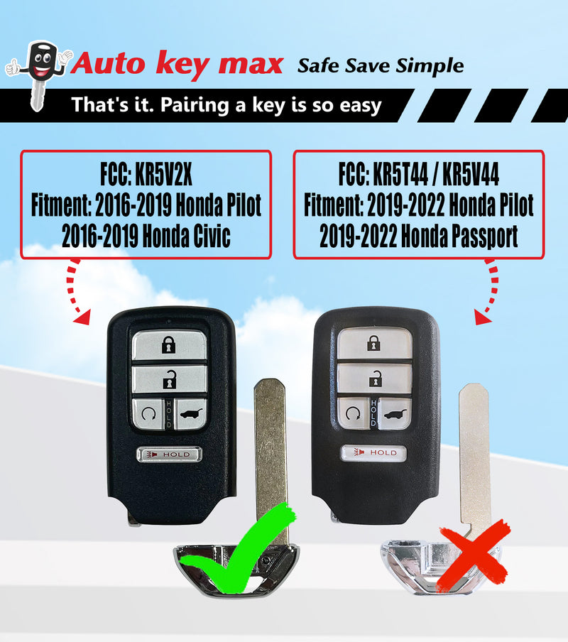 Car Key Fob OBD Programmer Kit Replacement for 2019 - 2022 Honda Passport Pilot Smart Remote Key KR5V44 SKU: KPRO+H5RD-1