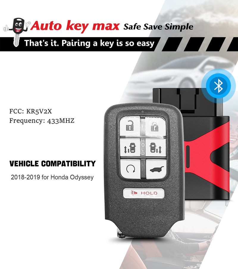 Car Key Fob OBD Programmer Kit Replacement for 2018 2019 Honda Odyssey 7 Button Remote Key 433 MHz KR5V2X SKU: KPRO+H7RA-1