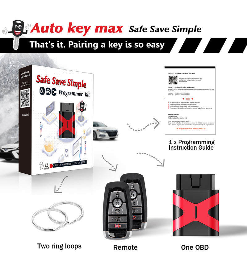 Car Key Fob Programmer Kit, Compatible with Ford F-150 F-250 F-350 Mustang Edge Fusion Explorer Expedition 2018 2019, Smart Remote Key M3N-A2C93142600 SKU: KPRO=F5RC-F5RD-1