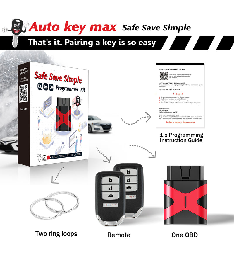 Simple Key Programmable Keyfob, Car Key Fob OBD Programmer Kit Replacement for 2016 - 2019 Honda Civic Remote Key KR5V2X SKU:  KPRO+H4RCH5RA-1