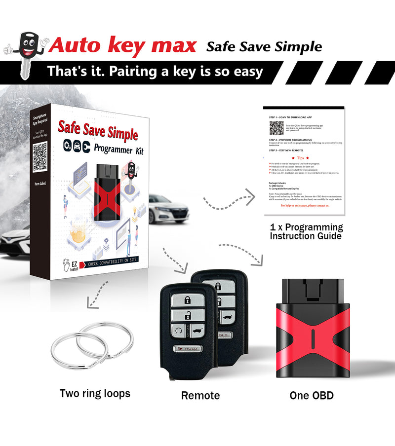 Car Key Fob OBD Programmer Kit Replacement for 2019 - 2022 Honda Passport Pilot Smart Remote Key KR5V44 SKU: KPRO+H5RD-1