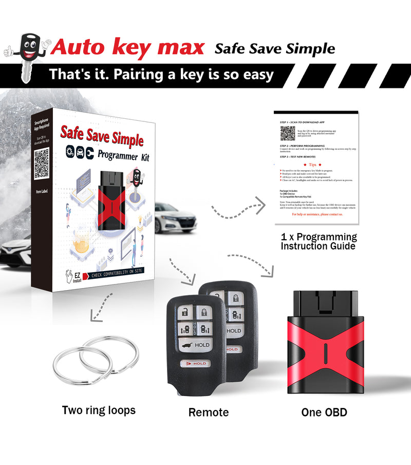 Car Key Fob OBD Programmer Kit Replacement for 2014 - 2017 Honda Odyssey Remote Key KR5V1X SKU: KPRO+H6RA-1