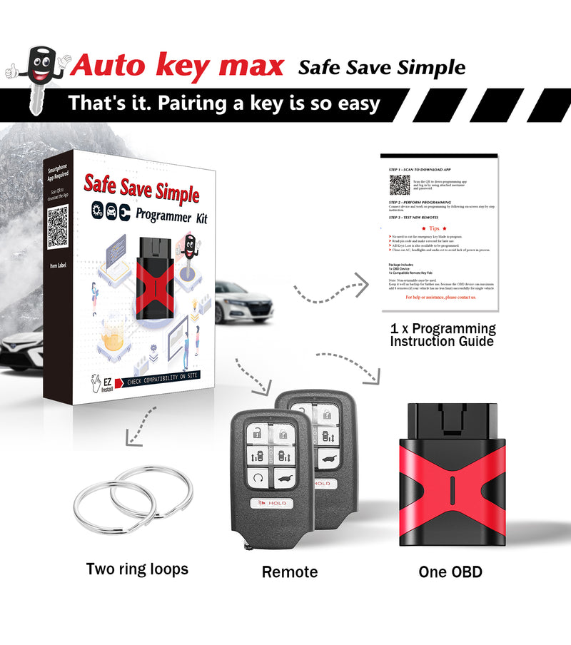 Car Key Fob OBD Programmer Kit Replacement for 2018 2019 Honda Odyssey 7 Button Remote Key 433 MHz KR5V2X SKU: KPRO+H7RA-1