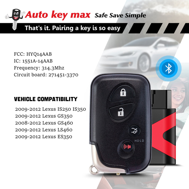 Replacement Car Keys and Fob Programmer Kit for 2009-2012 GS350 / ES350 / IS250 IS350 Smart Remote HYQ14AAB 281451-3370