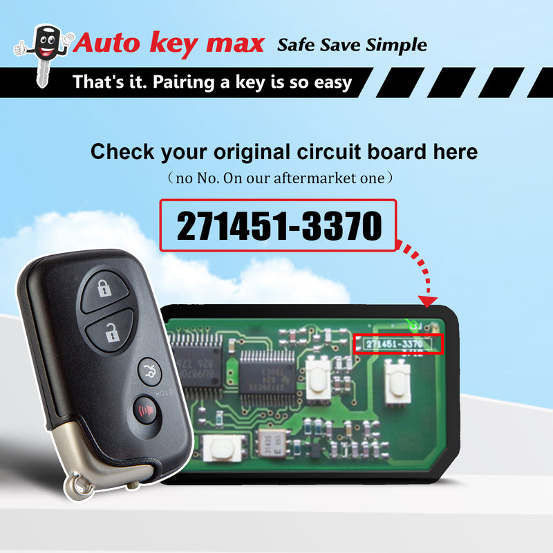 Replacement Car Keys and Fob Programmer Kit for 2009-2012 GS350 / ES350 / IS250 IS350 Smart Remote HYQ14AAB 281451-3370